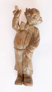 Antique Carved Wooden Circus Clown Figure Together with a Carved Wood Bunny Rabbit