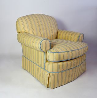 Yellow and Blue Striped Upholstered Club Chair