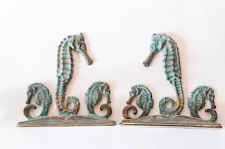 Pair of Virginia Metal Crafters Bronze Seahorse Bookends