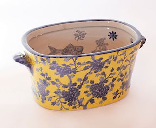 Contemporary Yellow and Blue Chinese Porcelain Foot Bath