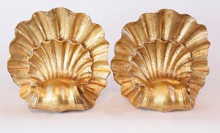 Pair of Gilt Composition Scallop Shell Motif Ornaments
