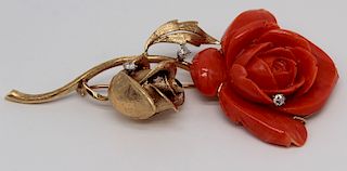 JEWELRY. 14kt Gold, Salmon Coral, and Diamond