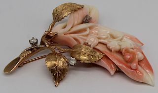 JEWELRY. Angel Skin Coral, Diamond and 14kt Gold