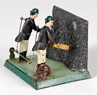 Painted tin miners steam toy accessory
