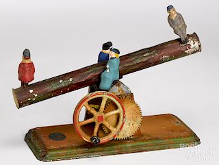 Doll painted tin seesaw log steam toy accessory