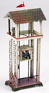Doll painted tin elevator steam toy accessory
