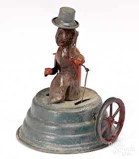 Painted tin monkey tipping hat steam toy accessory