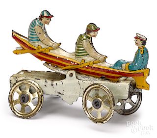 Meier tin lithograph animated rowers penny toy