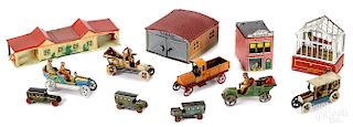 Eight German tin lithograph penny toy vehicles, etc.