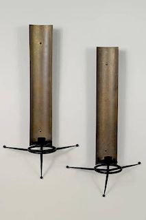 Pair 1950's Brass & Wrought Iron Candle Sconces