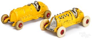 Two Hubley cast iron boat tail racers