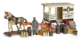 Schoenhut painted wood horse drawn delivery wagon