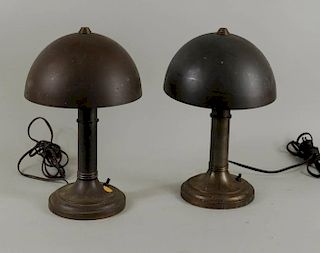 Pair Modern/Art Deco Metal Dome Lamps