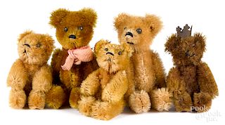 Five miniature Schuco mohair teddy bears