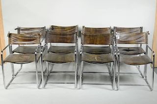 Mid-Century Set Eight Chrome Tubular Dining Chairs