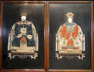 2 Large Chinese Applied Stone Ancestral Portraits