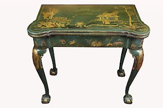 English Chinoiserie/Green Lacquered Game Table