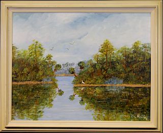 Vintage Florida River Painting, Signed