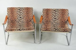 Pair Modern Tubular Chrome Chairs