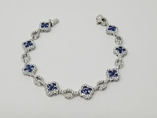 14K Gold Sapphire & Diamond Link Bracelet