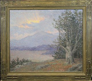Monogrammed, Impressionist Lake Scene Painting