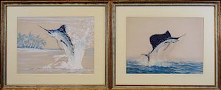 (2) "Moore", Mixed Media Paintings of Sailfish