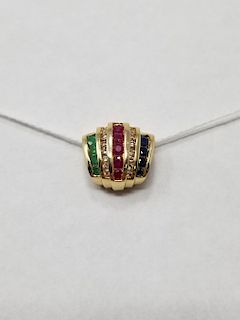 14K Gold Sapphire, Ruby, Emerald & Diamond Pendant