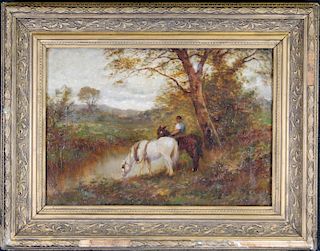 American School, Signed 19th C. Ptg of Horses