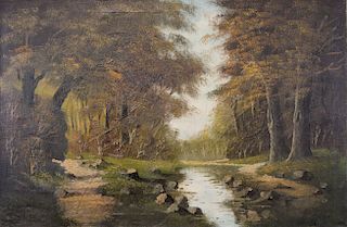 Signed, American School River Landscape Painting