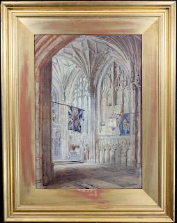 European School, Watercolor of Cathedral Interior