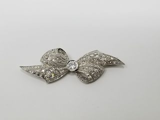 Art Deco Platinum & Diamond Bow Pin