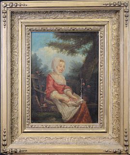 19th. C. European School Painting of Woman Reading