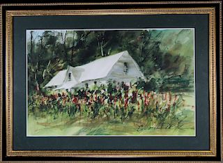 Signed, 20th C. Watercolor of a House