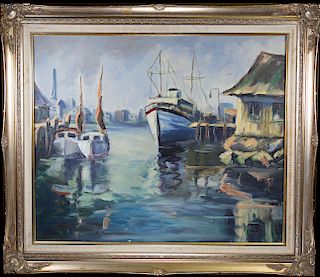 Riess, Signed "Gloucester Harbor" Painting