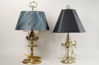 Two Turned Brass Oil Lamps, Now As Table Lamps