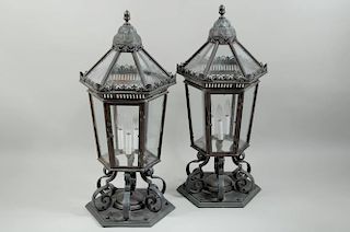 Pair Copper/Brass & Metal Freestanding Lanterns