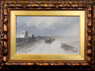 Signed, Dutch Winter Village Scene Painting