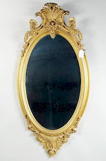 Continental Carved Giltwood Oval Mirror