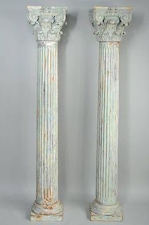 Pair Corinthian Style Wood Columns
