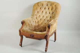Victorian Carved Walnut Library Chair