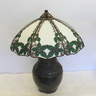 HANDEL. Signed Table Lamp "Leaf With Yellow