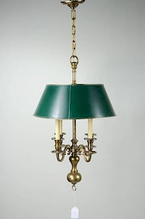 Brass Bouillotte Style Four Light Chandelier