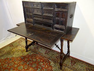 EARLY FITTED WALNUT DOCUMENT CABINET ON STAND