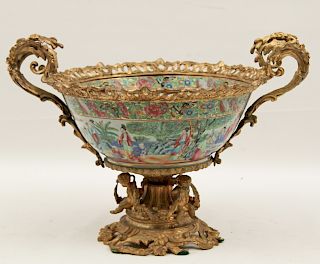 FRENCH BRONZE MOUNTED PORCELAIN COMPOTE