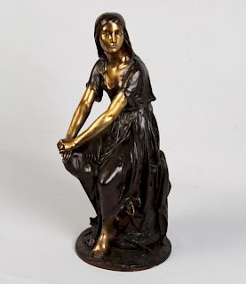 L. GREGOIRE, 19TH C. FRENCH BRONZE OF SEATED WOMAN