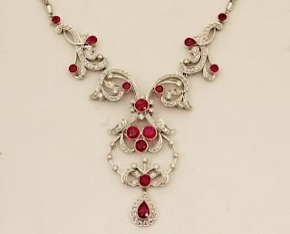 18K DIAMOND AND RUBY PENDANT NECKLACE