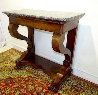 FRENCH REGENCY FIGURED MAHOGANY M/TOP CONSOLE