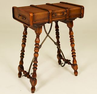 GENTS WOOD BANDED LEATHER SHIPS DESK; MAITLAND SMITH