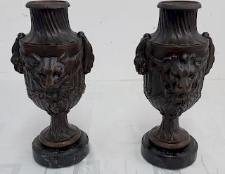 PAIR OF FRENCH PATINATED METAL URNS