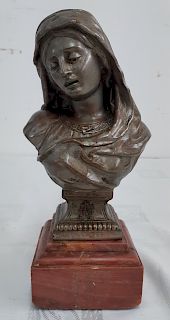 FRENCH WHITE METAL BUST OF A YOUNG WOMAN